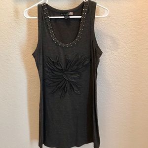 Long charcoal gray tank top